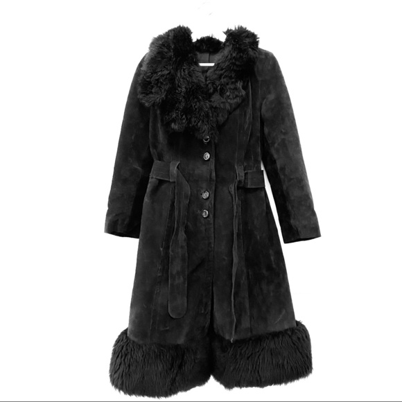 vintage black shearling coat